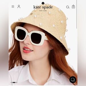Kate Spade Pearl Embellished Straw Cloche Raffia Bucket Hat